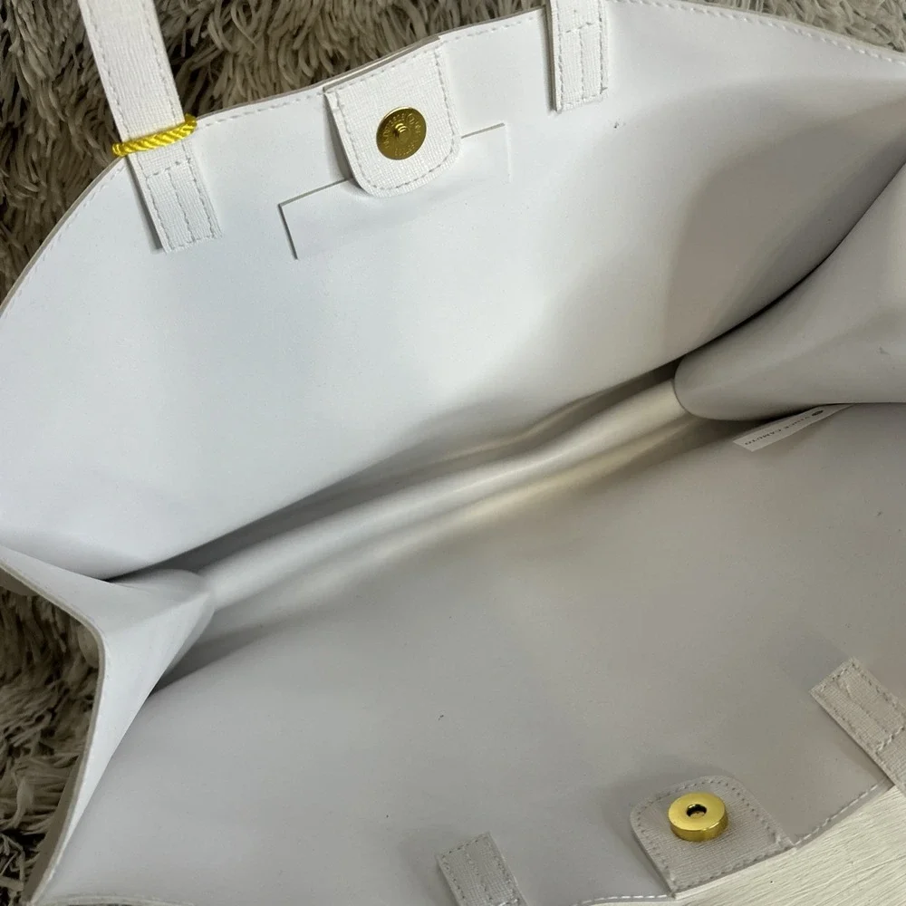 Vince‎ Camuto Large White Tote Bag Top Handles Pastel Tassel Beach Boho Festival